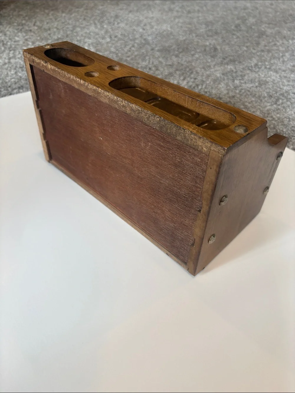 Valet Tray Vintage Wooden Desk Organizer Caddy Warm Brown